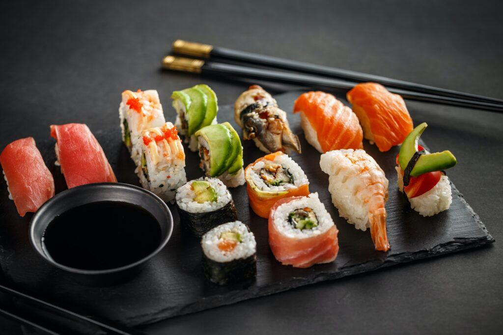 Sushi set nigiri and sushi rolls