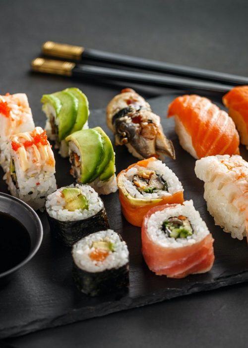 Sushi set nigiri and sushi rolls